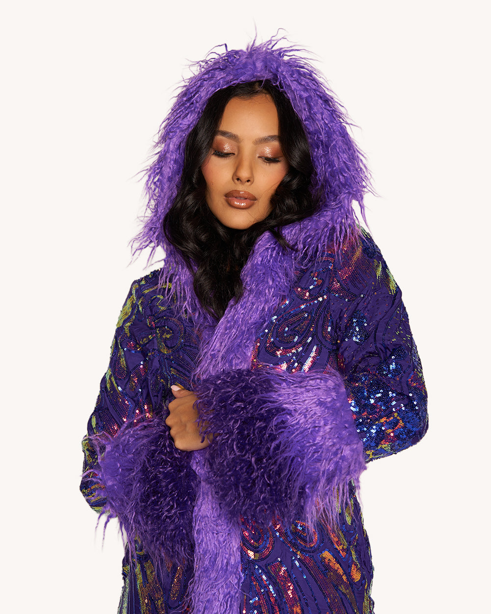 Rave Royalty Faux Fur Sequin Coat - Image 2