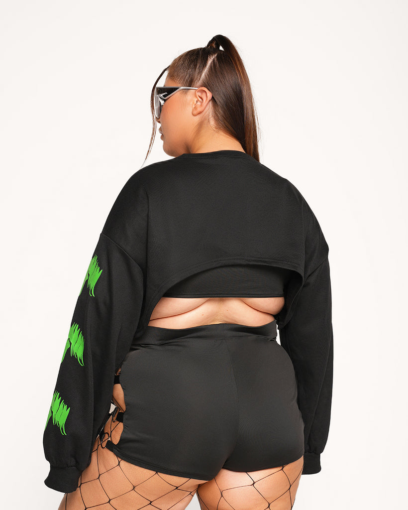 Raveasaurus Rex Ultra Crop Top-Curve1-Black/Green-Back--Milani---1X