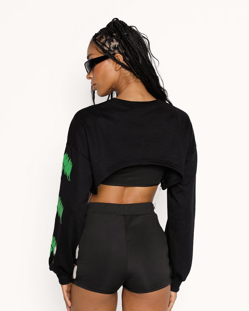 Raveasaurus Rex Ultra Crop Top-Black/Green-Regular-Back--Courtney---S