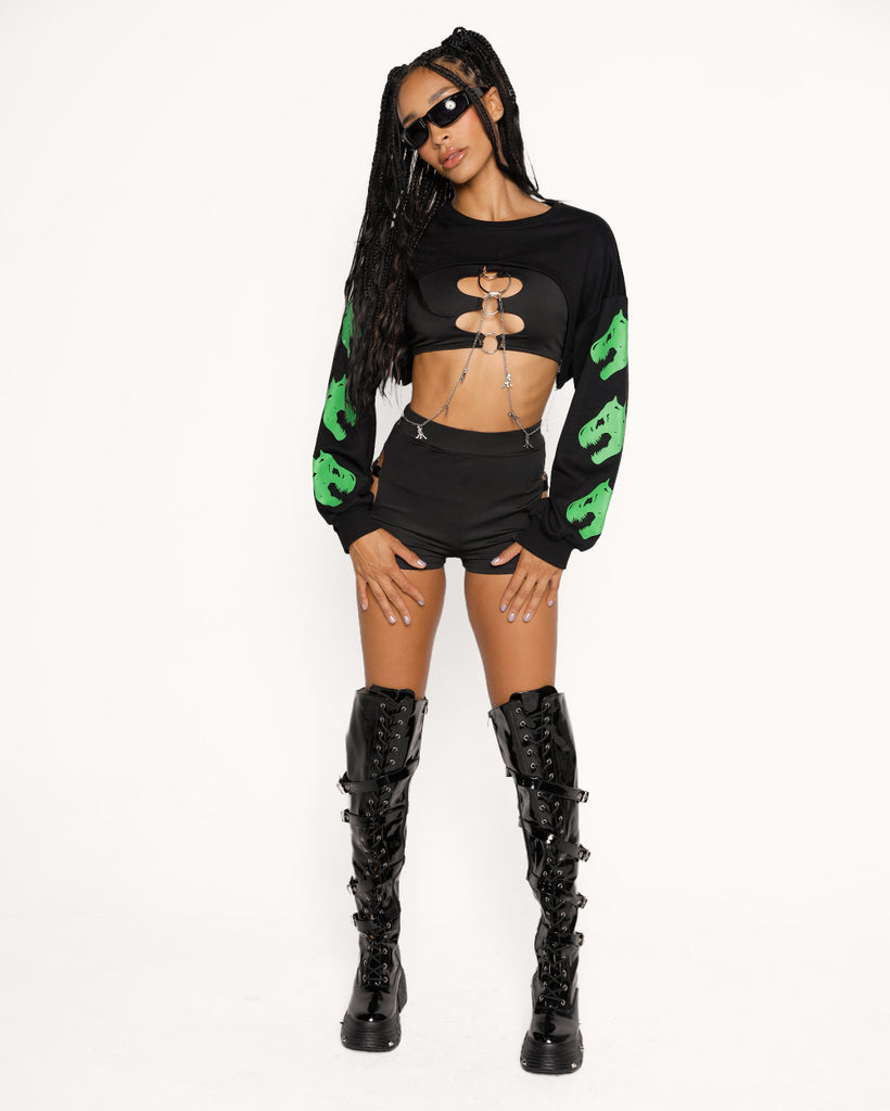 Raveasaurus Rex Ultra Crop Top-Black/Green-Regular-Full--Courtney---S