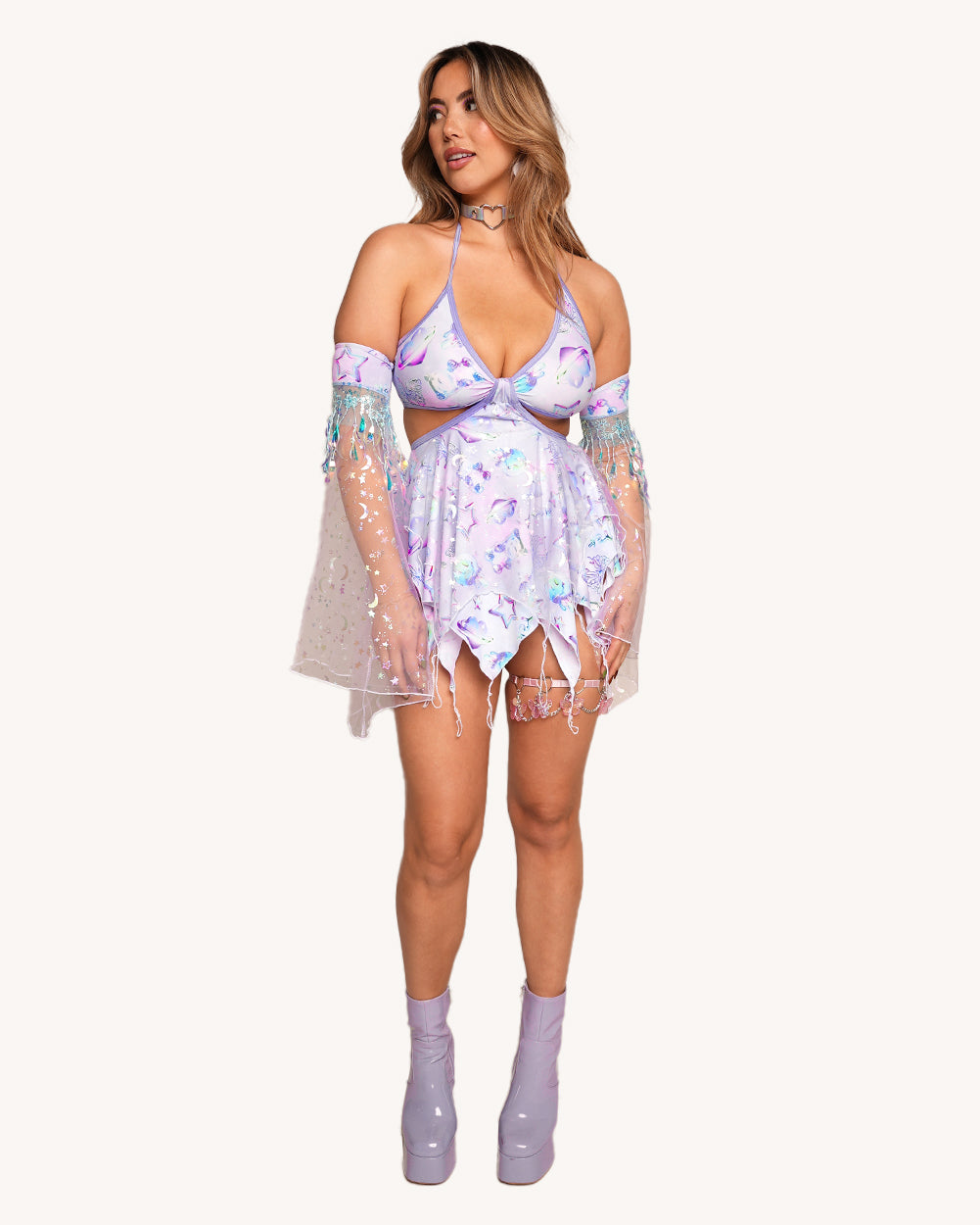 Rolita Couture x iHR Cosmic Chrome Pixie Baby Doll Dress - Image 32487873544375