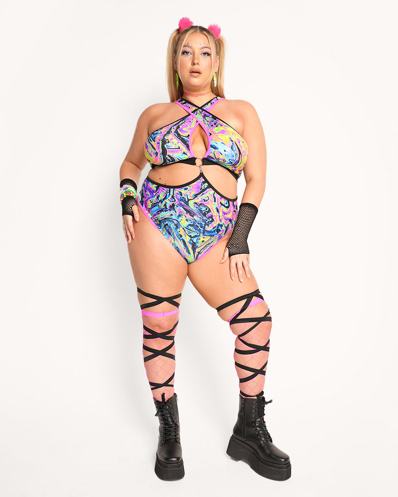 Rolita Couture x iHR Mystery Planet Fusion Bodysuit-Black/Blue/Pink-Curve1-Full--Catherine---2XL