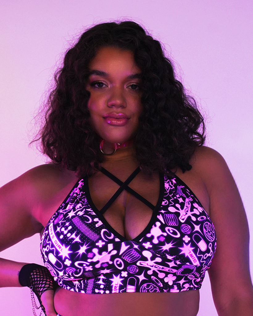 Rolita Couture x iHR Welcome to Fantasyland Bralette-Black/Neon Pink-Curve1-UV--Makayla3---2XL