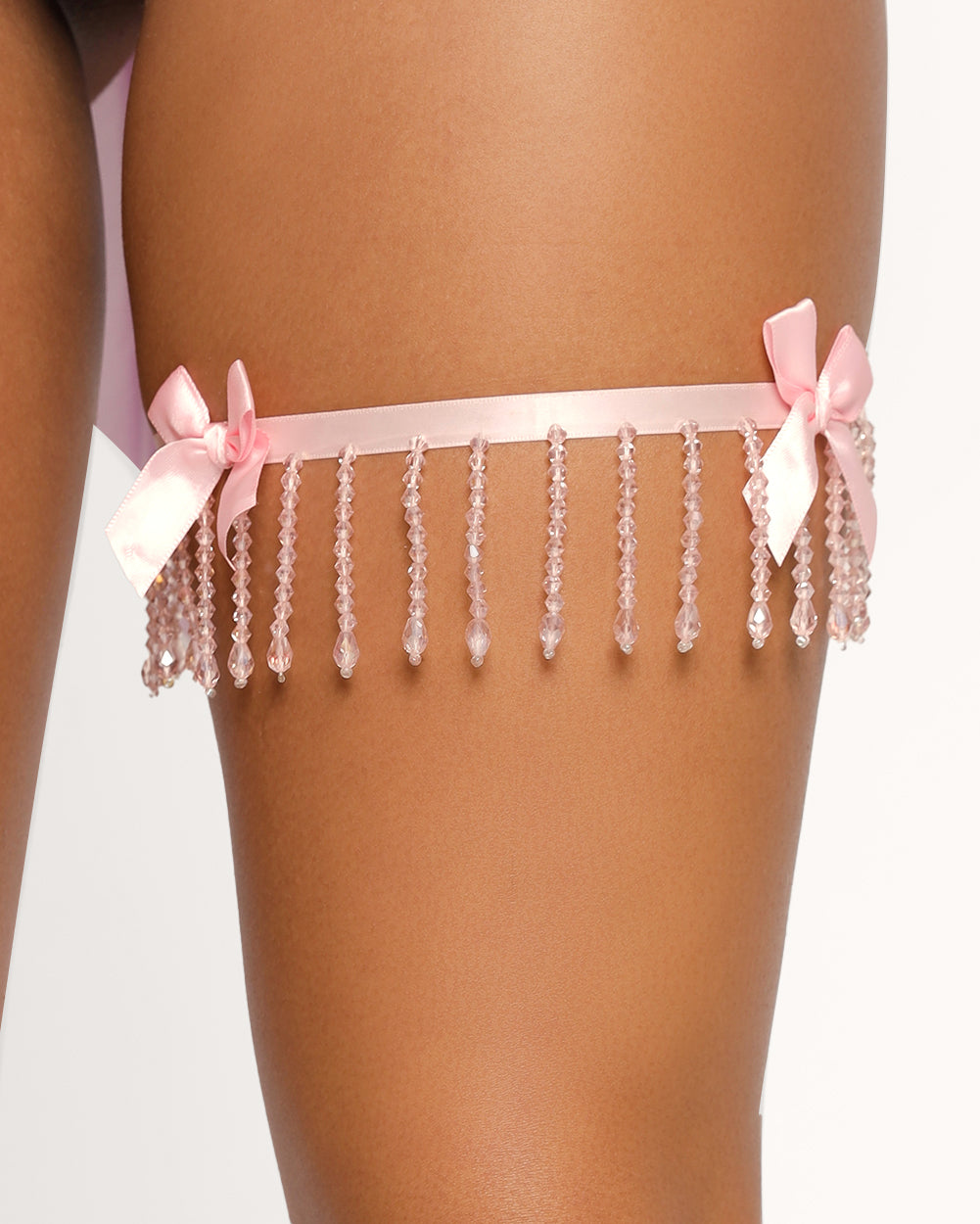 Romantic Possibilities Ribbon & Tassel Single Leg Garter-Regular-Baby Pink-Front--Courtney---S