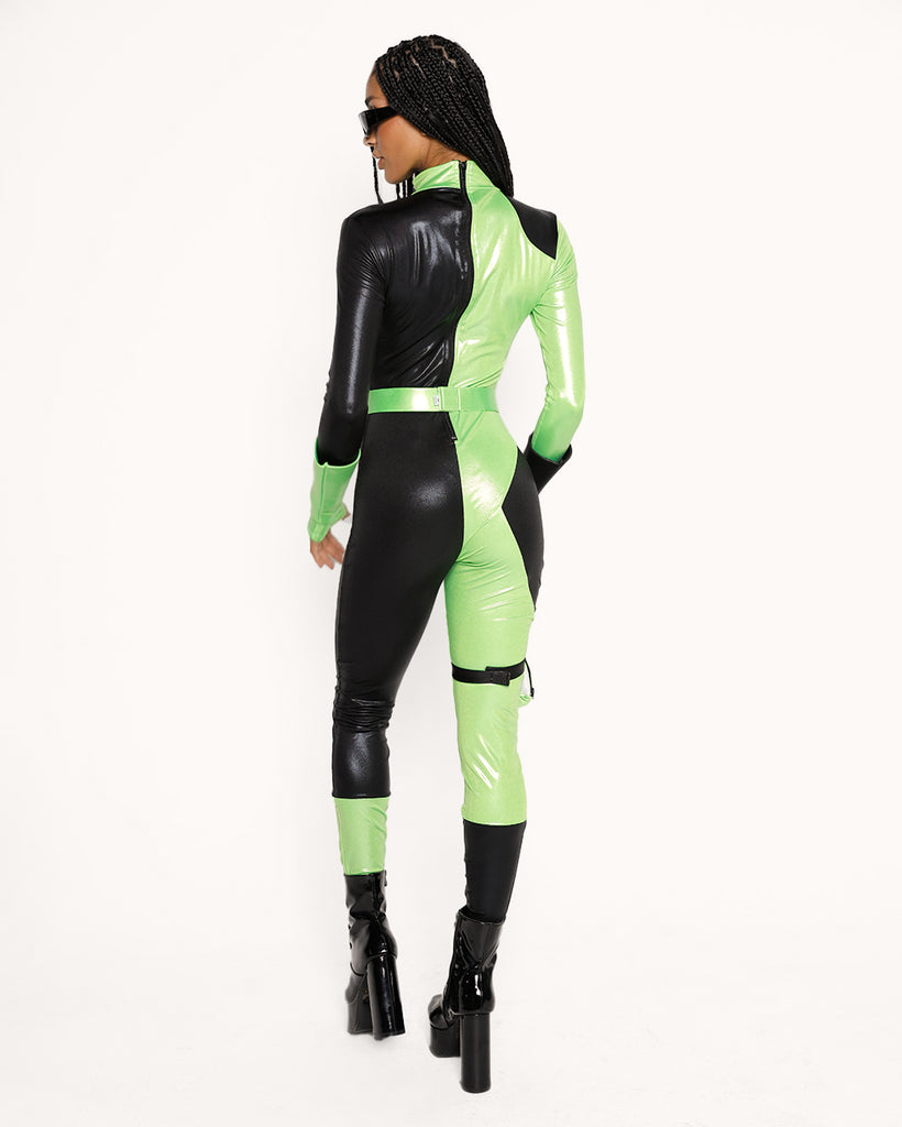 Rooting for the Villain Shego Costume Set-Black/Green-Regular-Back--Courtney---S-M