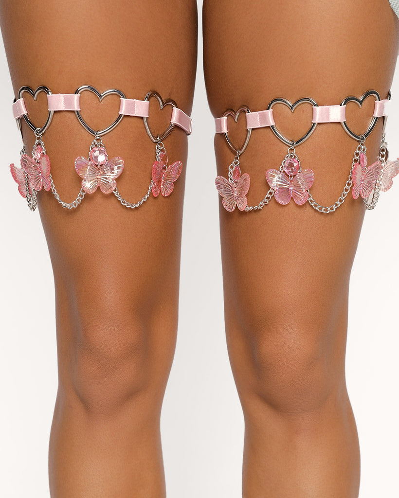 Secret Admirer Pair Butterfly Leg Garters-Baby Pink-Regular-Front--Courtney---S