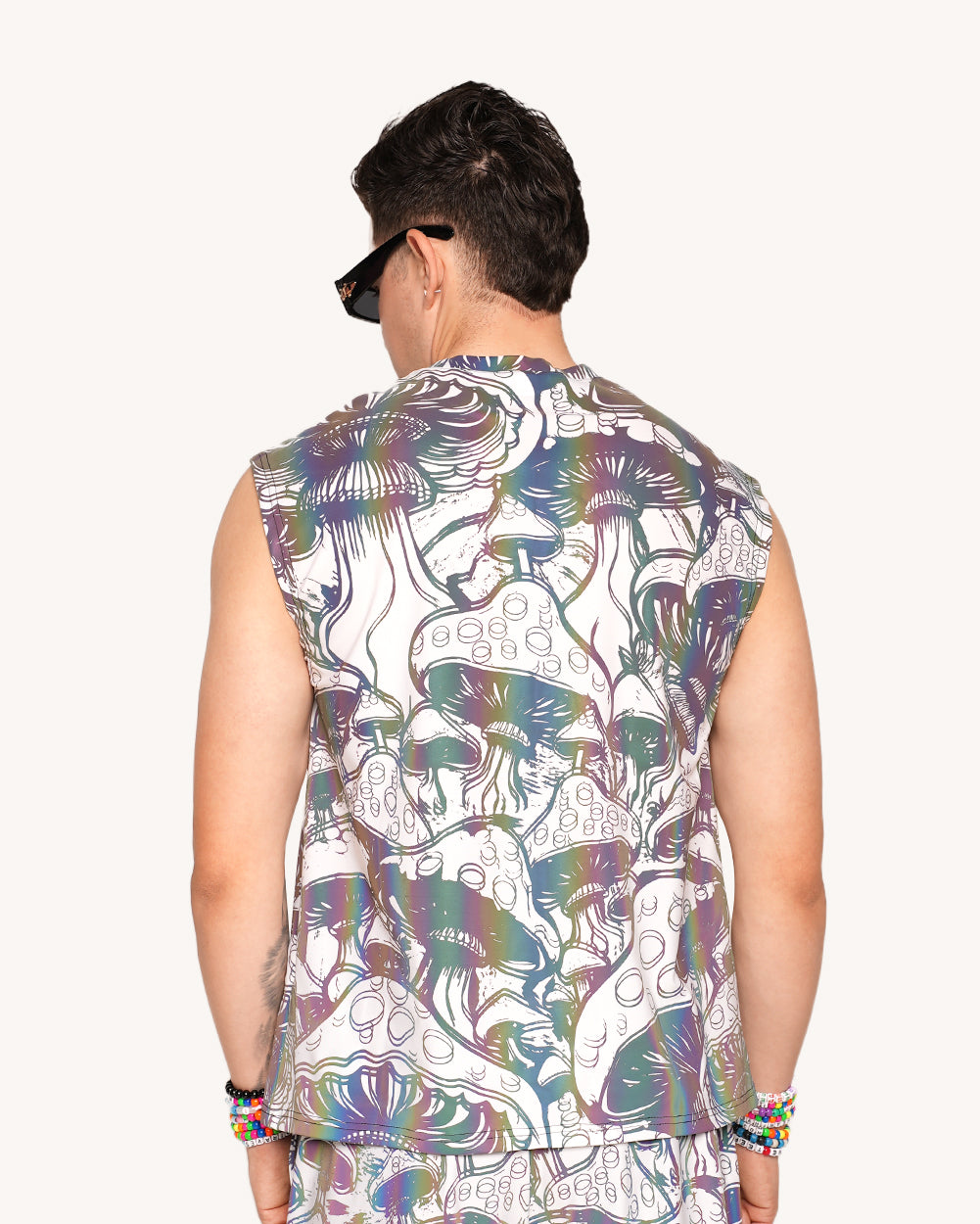 Secret of Life Mushroom Rainbow Reflective Muscle Tee-Men