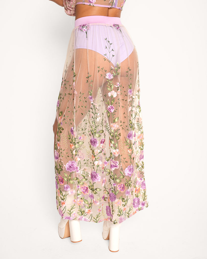 Secret Pathways Floral Maxi Skirt-Purple/White-Regular-Back--Courtney---S
