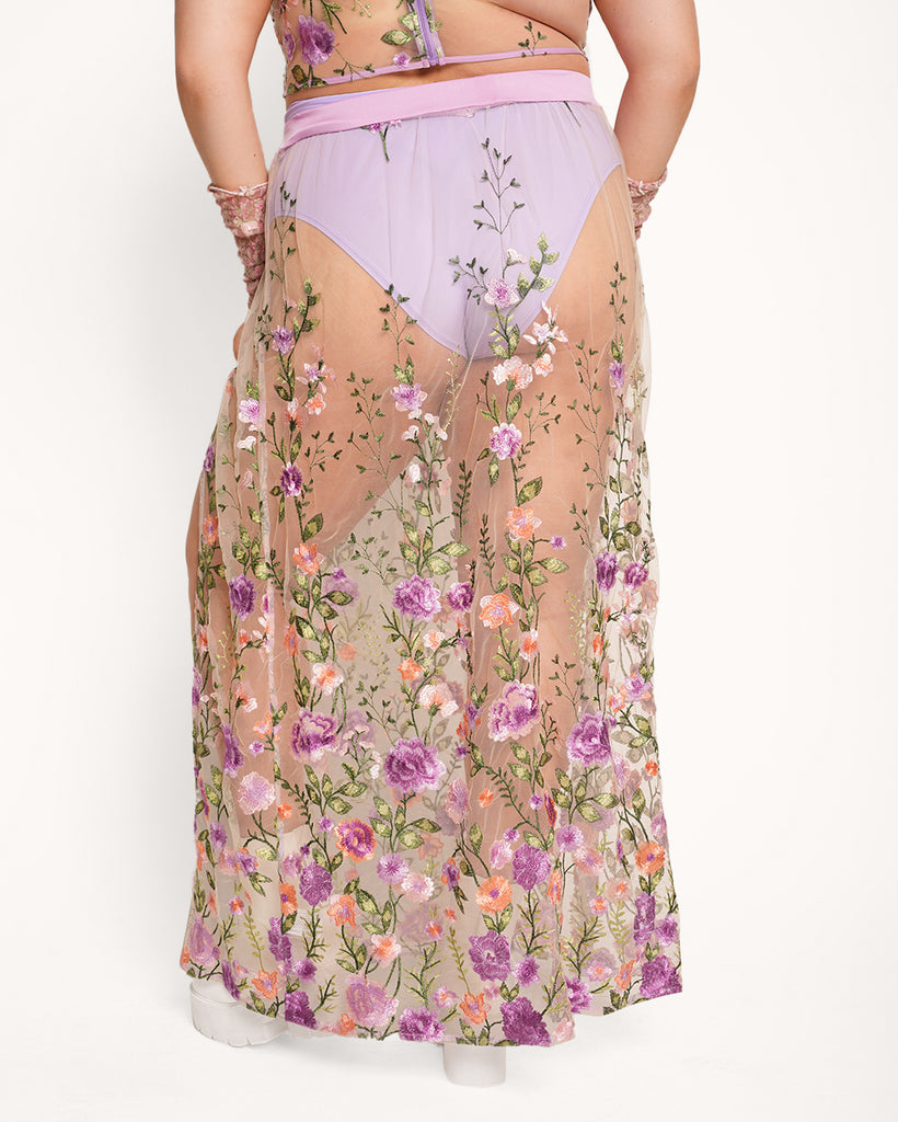Secret Pathways Floral Maxi Skirt-Purple/White-Curve1-Back--Catherine---1X