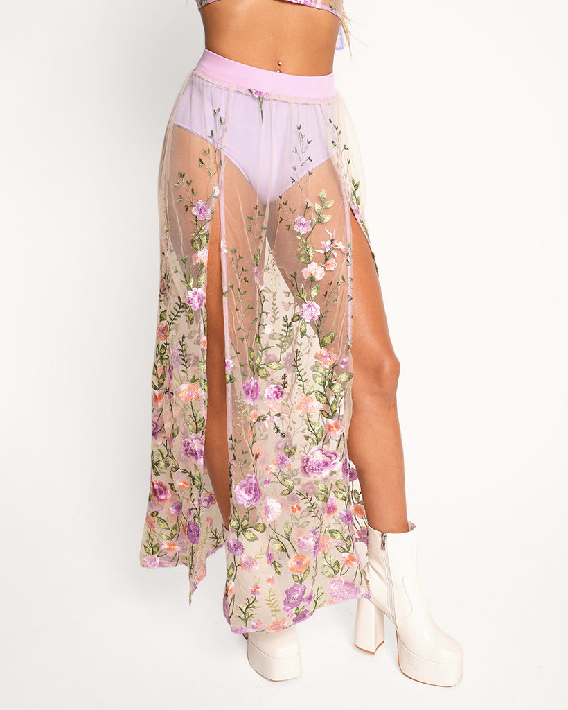 Secret Pathways Floral Maxi Skirt-Purple/White-Regular-Front--Courtney---S