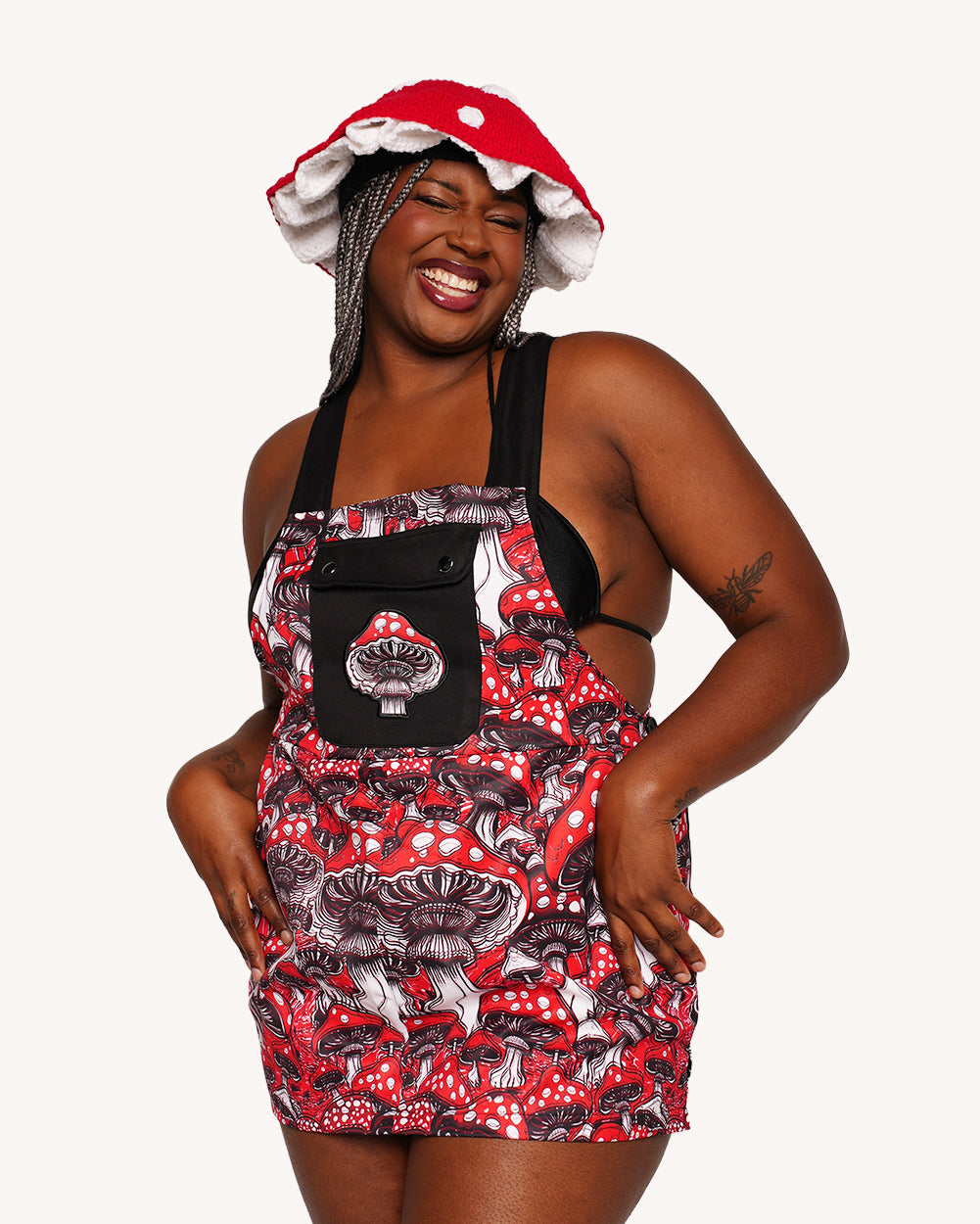 Secret of Life Mushroom Shroomie Overalls Mini Dress - Image 36070490767543