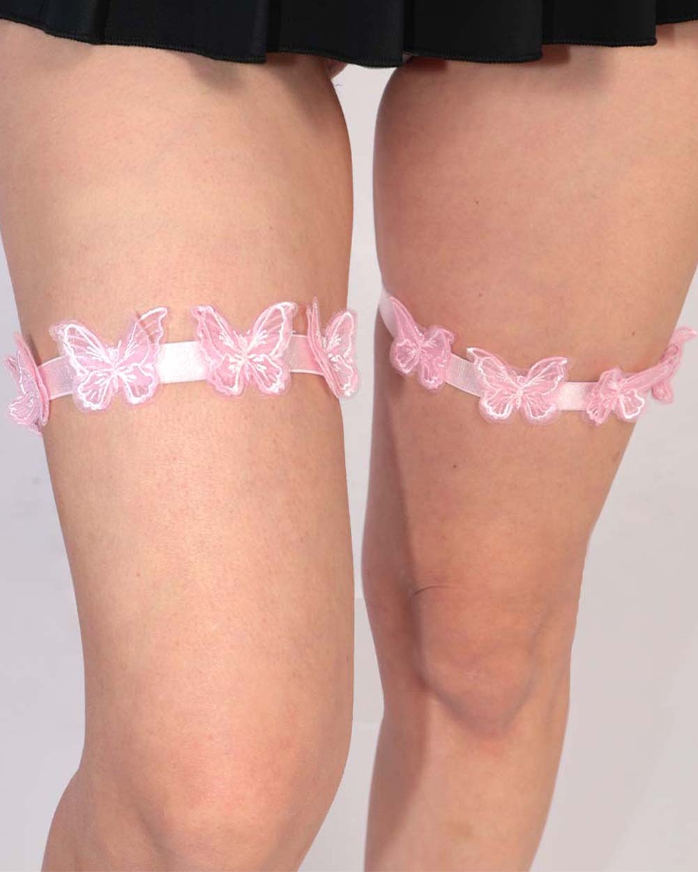 Set Me Free Pair Butterfly Leg Garters-Baby Pink-Regular-Front--Model---S