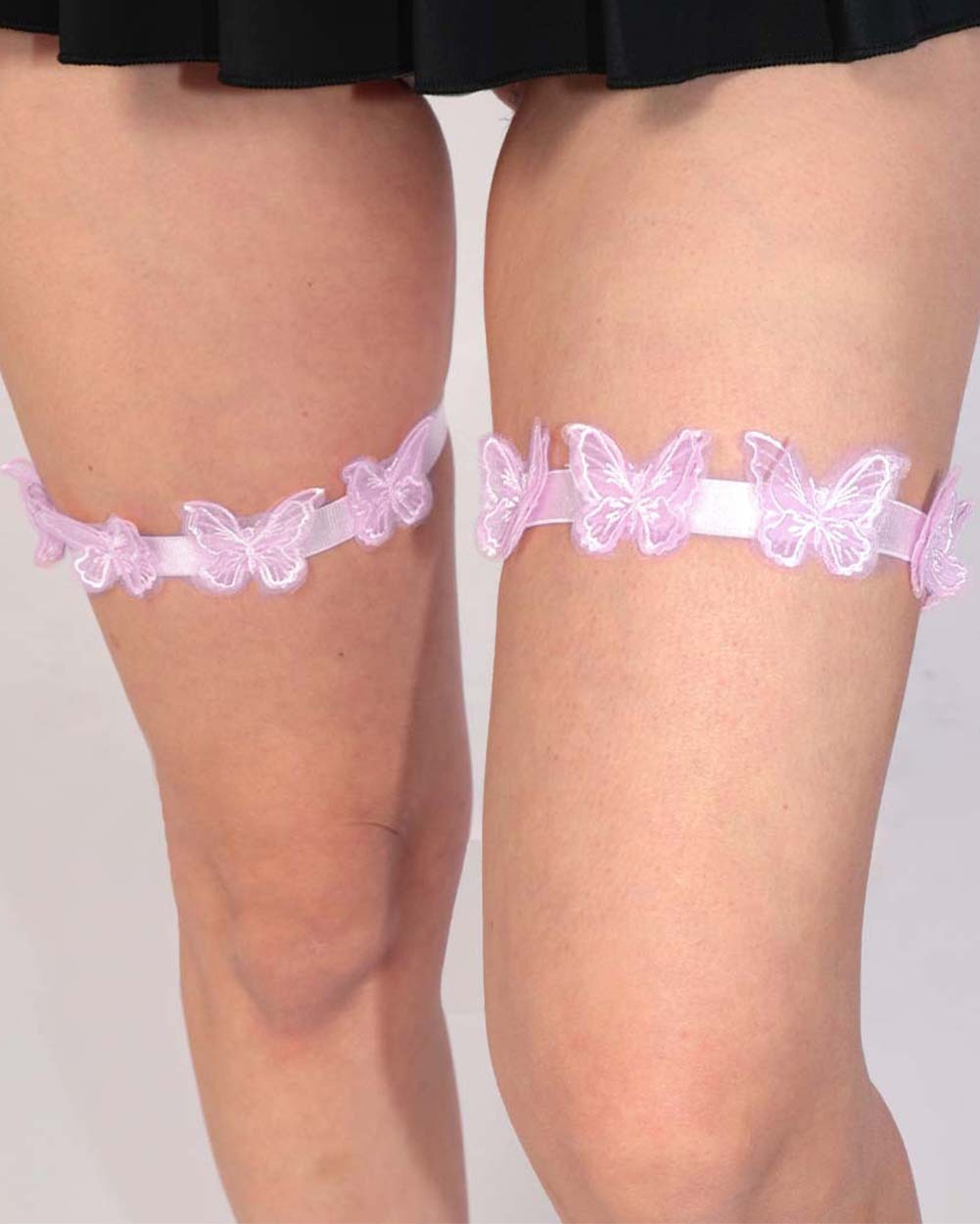 Set Me Free Pair Butterfly Leg Garters-Baby Pink-Regular-Front 2--Model---S