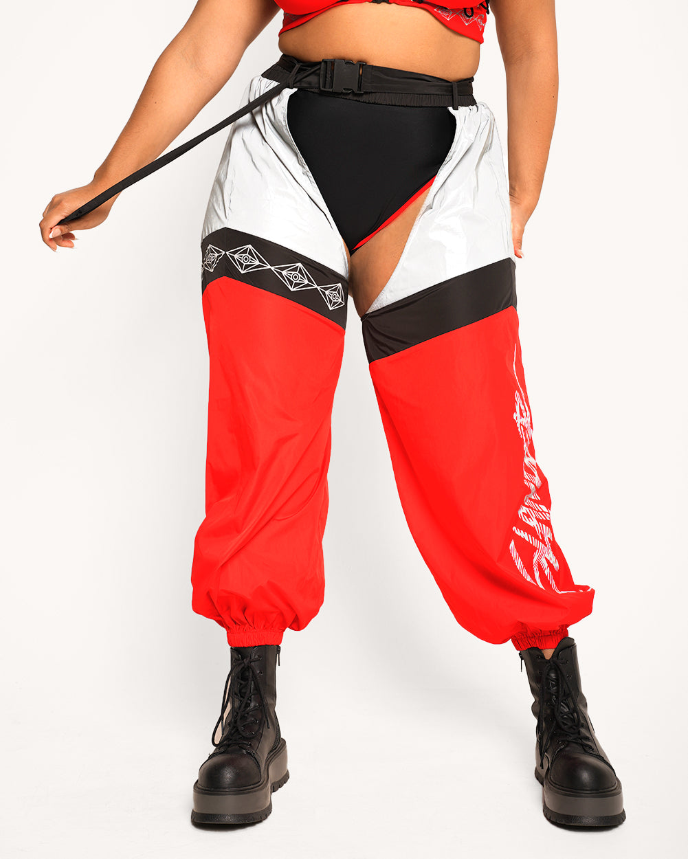 SLANDER x iHR Electric Edge Reflective Chaps-Black/Red/White-Curve1-Front--Cassie---1X