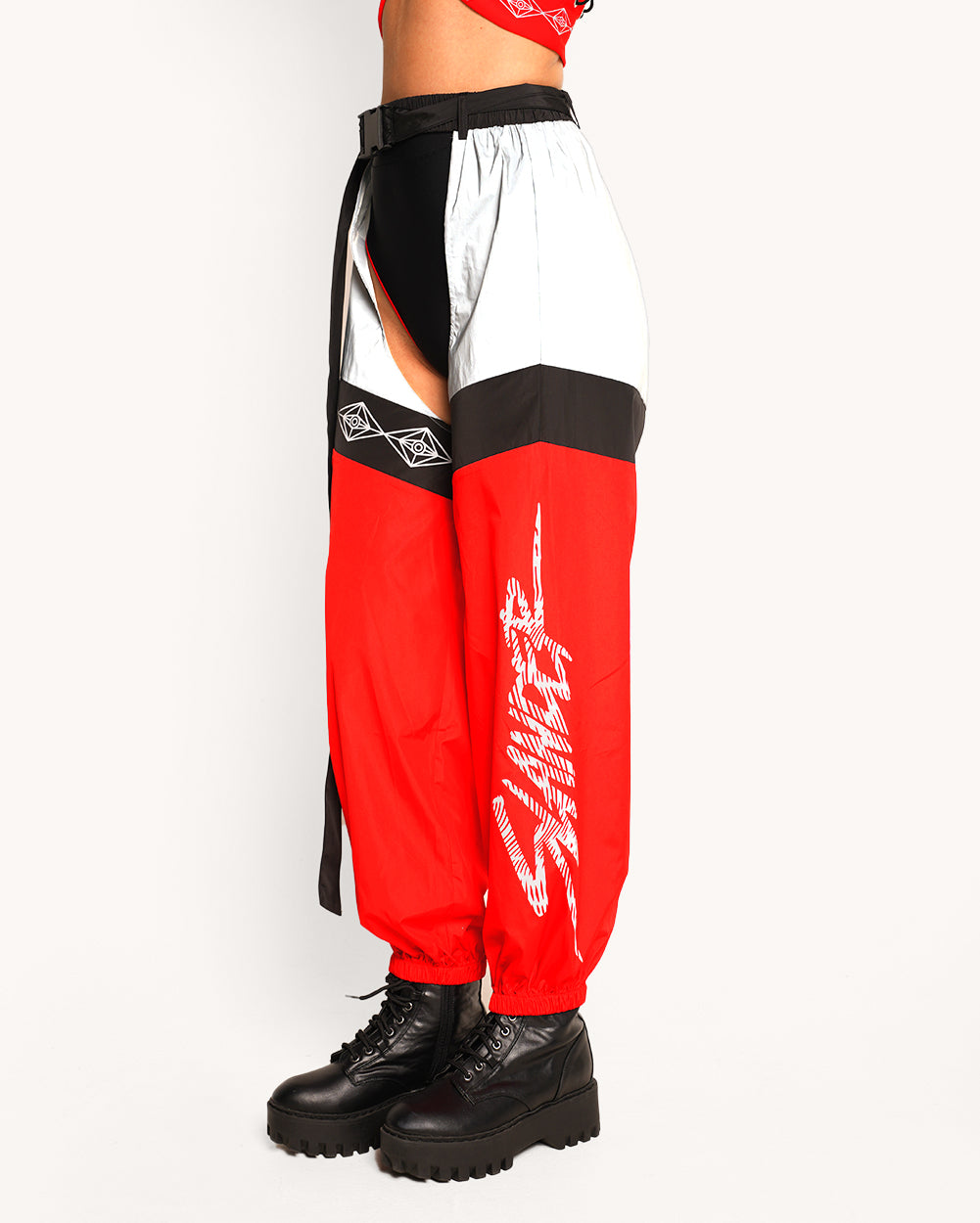 SLANDER x iHR Electric Edge Reflective Chaps-Black/Red/White-Regular-Side--Sarah2---S