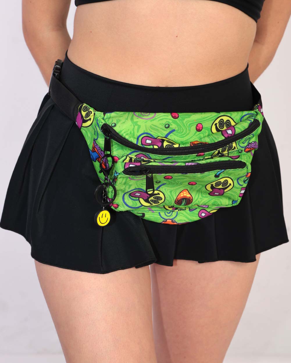 Space Spores 2.0 UV Reactive Fanny Pack-Black/Green/Pink/Purple-Regular-Front--Model---S