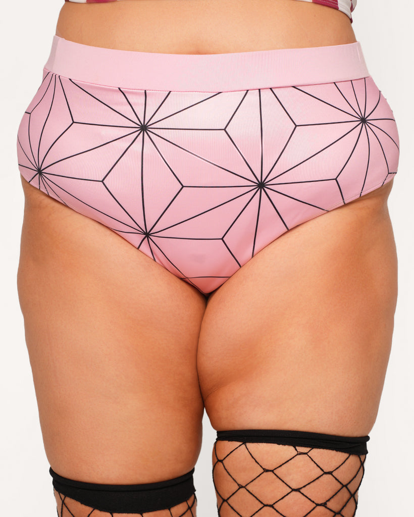 Feel the Rage Booty Shorts-Black/Pink-Curve1-Front--Milani---1X