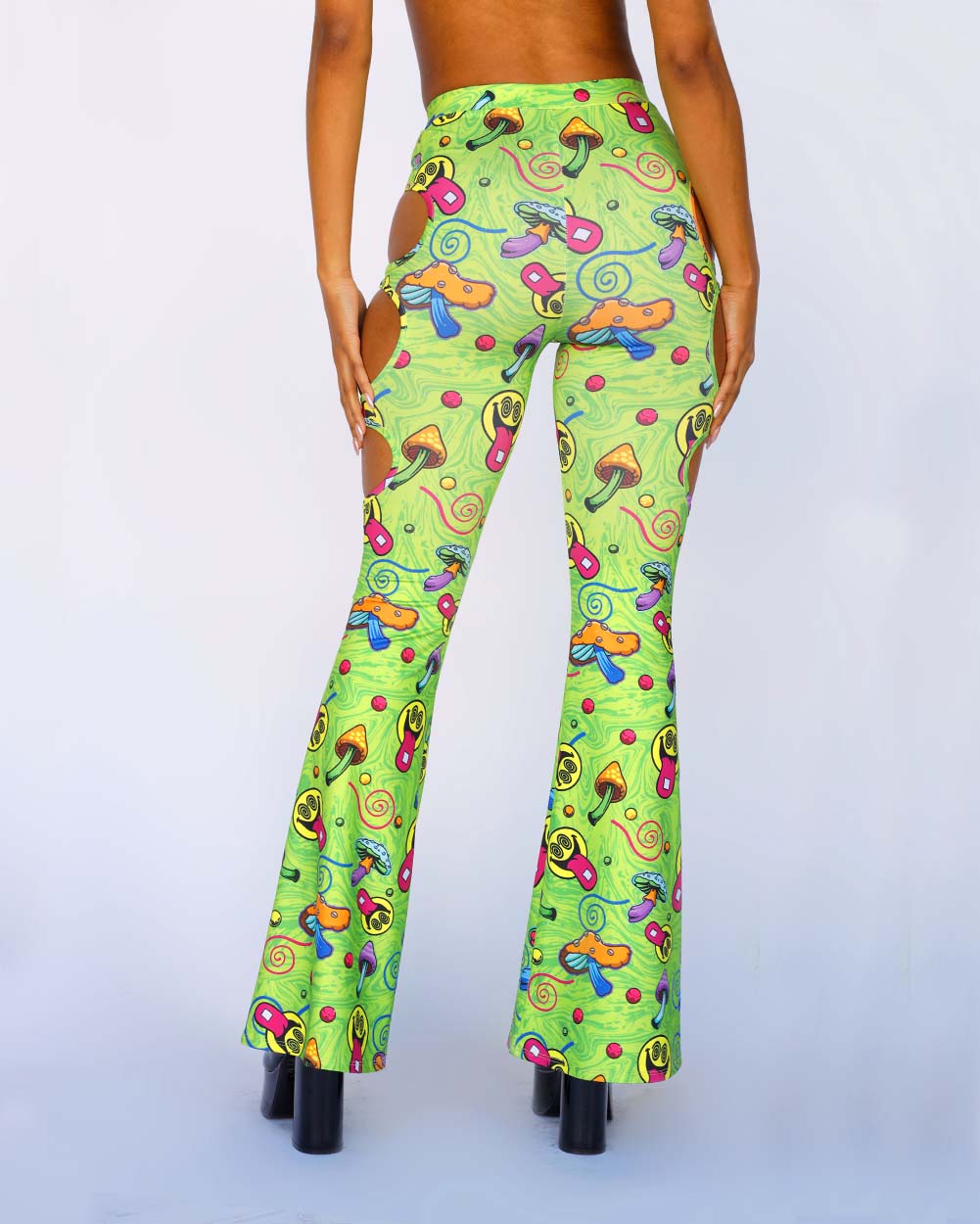 Spunion Rings Cutout Bell Bottoms-Neon Green/Neon Orange/Neon Pink-Regular-Back--Nevaeh---S