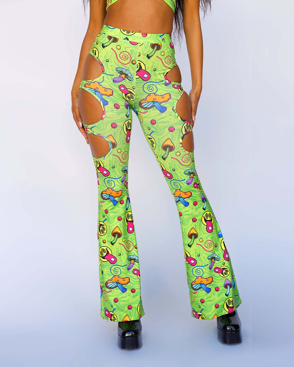 Spunion Rings Cutout Bell Bottoms-Neon Green/Neon Orange/Neon Pink-Regular-Front--Nevaeh---S