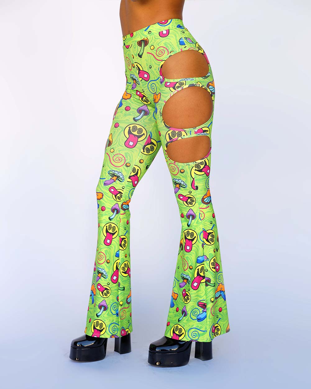 Spunion Rings Cutout Bell Bottoms-Neon Green/Neon Orange/Neon Pink-Regular-Side--Nevaeh---S