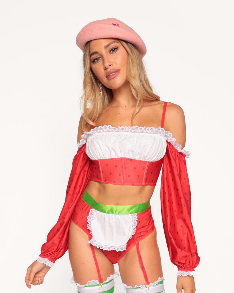 Sweet Like Sugar Strawberry Costume Set-Green/Red/White-Regular-Front--Liberty---S-M