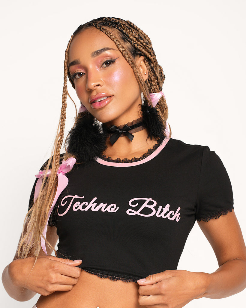 Sister Sister Techno Crop Top-Black/Neon Pink-Regular-Front--Courtney---S