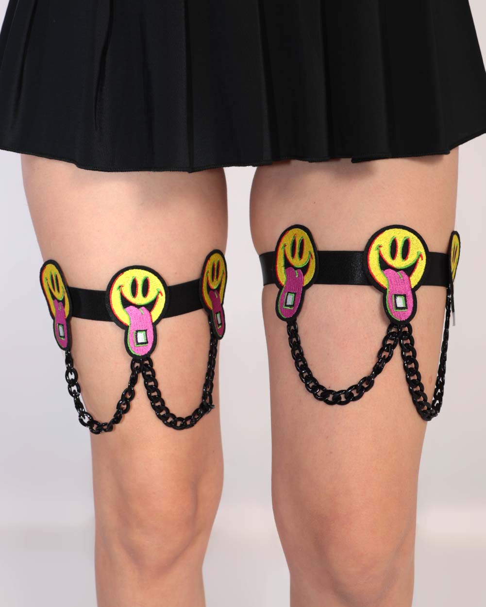 Happy Hour Pair Leg Garters-Black/Yellow-Regular-Front--Model---S