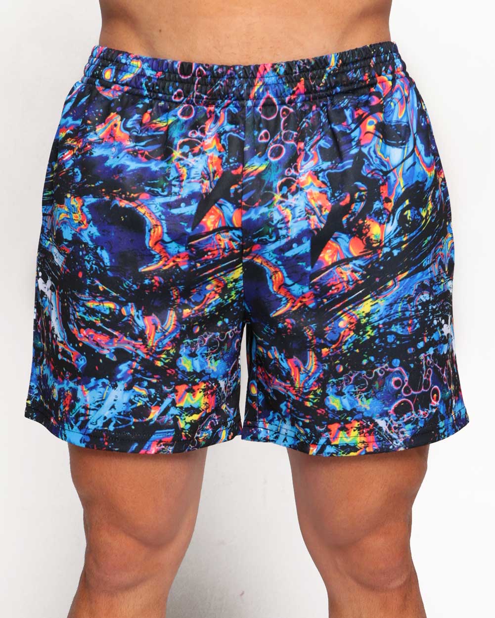 The Other Side Men's Shorts-Black/Blue/Neon Green-Regular-Front--Raine---L