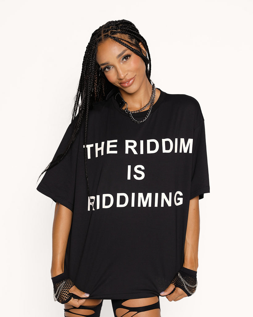 The Riddim is Riddiming Tee-Black/White-Regular-Front--Courtney---S