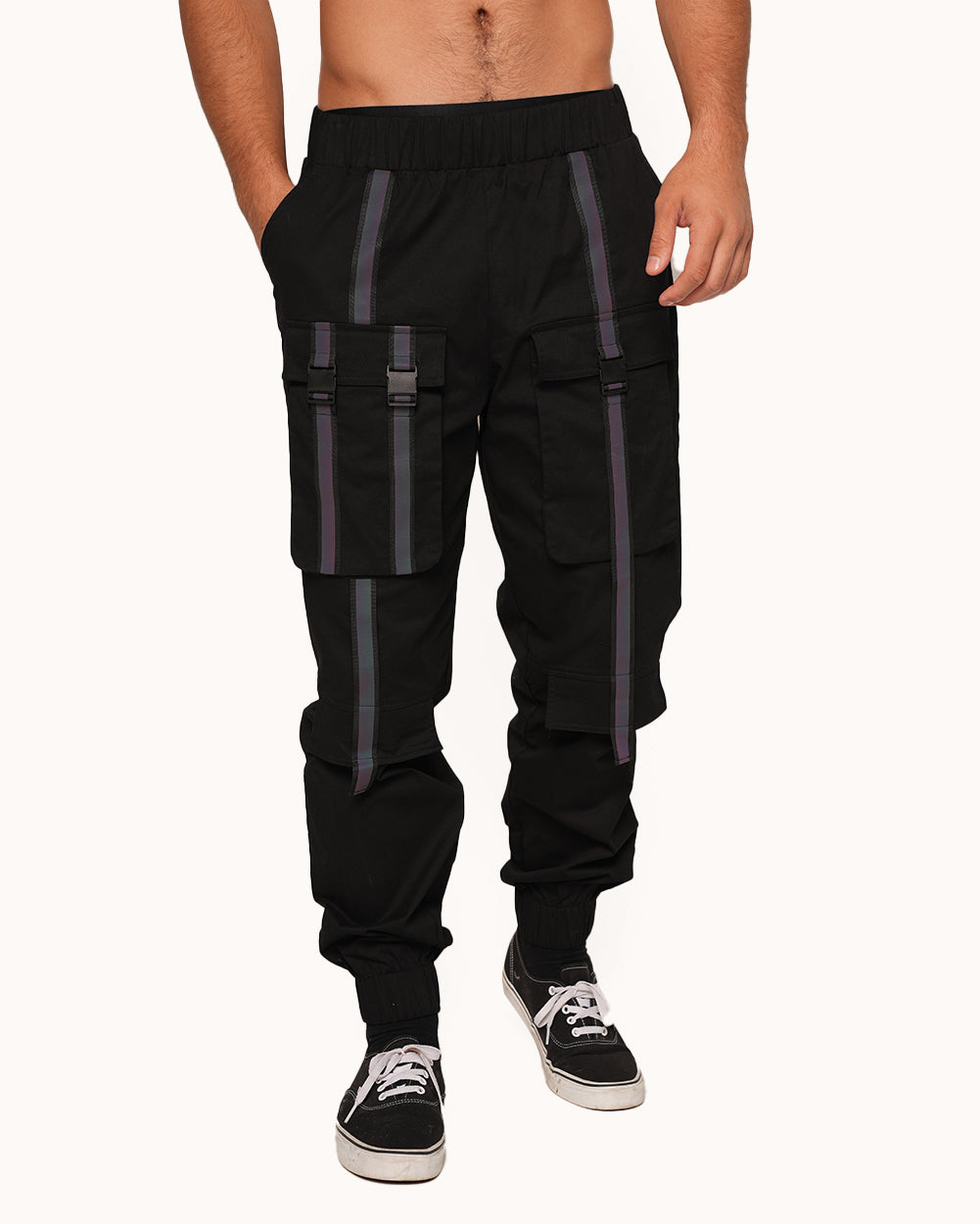 Thunder Flash Rainbow Reflective Cargo pants-Black/Rainbow-Front--Jacob---L