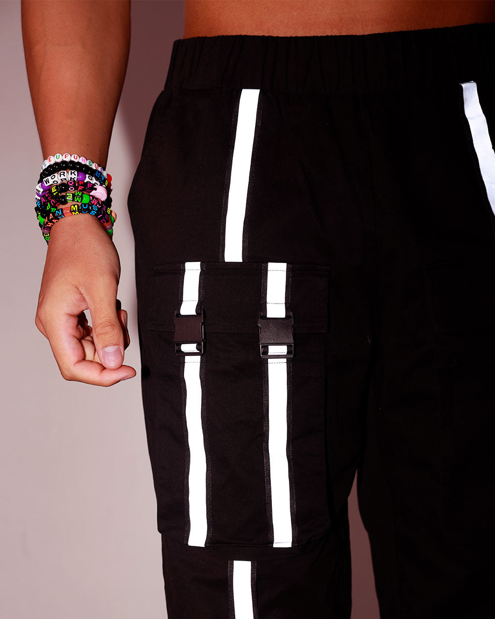 Thunder Flash Reflective Cargo Pants-Black-Detail