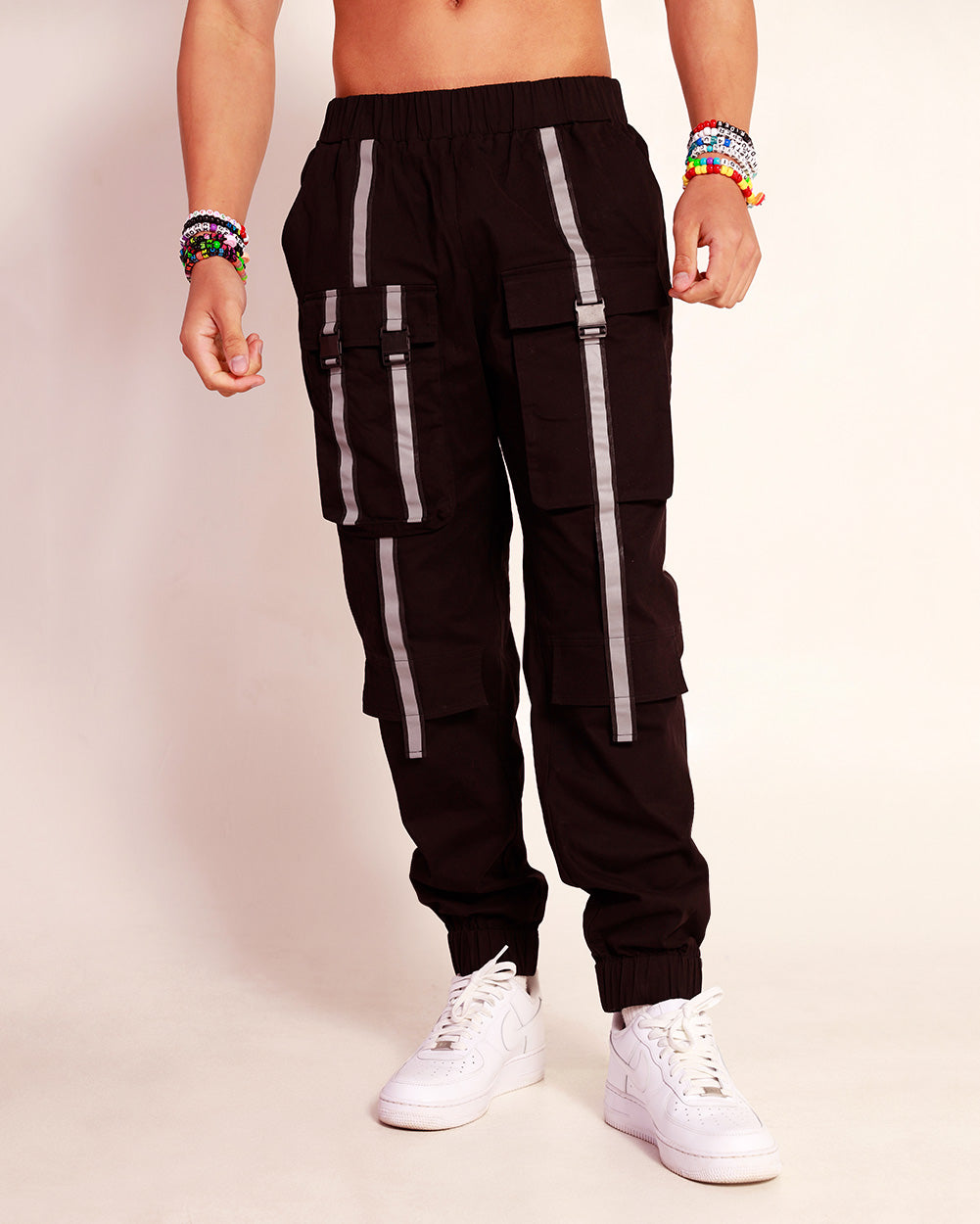 Thunder Flash Reflective Cargo Pants-Black-Front--Raine