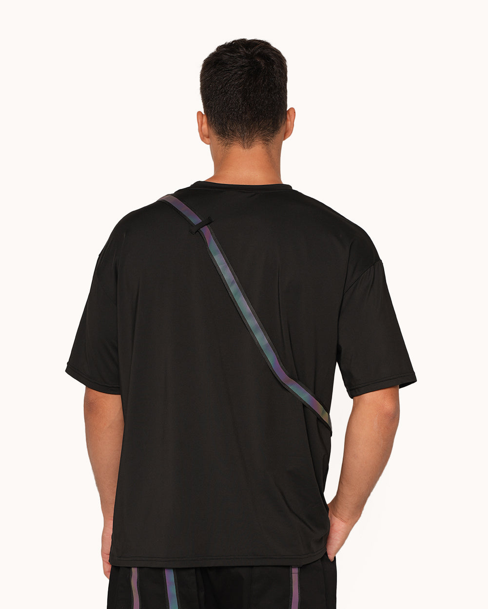 Thunder Flash Rainbow Reflective Men's Tee-Black/Rainbow-Back--Jacob---L