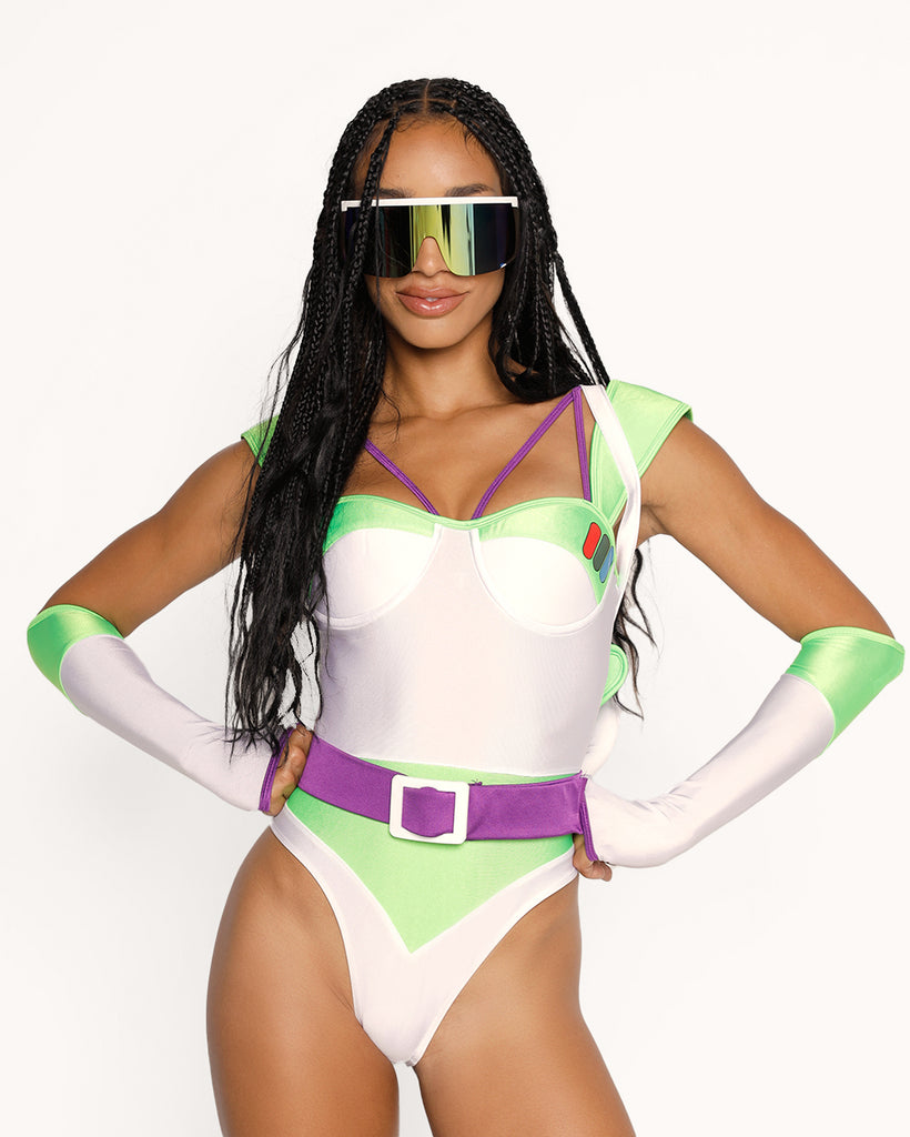 To Infinity Buzz Costume Set-Green/White-Regular-Front--Courtney---S-M