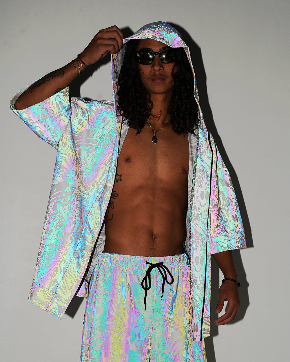 Tripp Out Rainbow Reflective Hooded Robe-Black/Rainbow-Reflective--Adrian---L