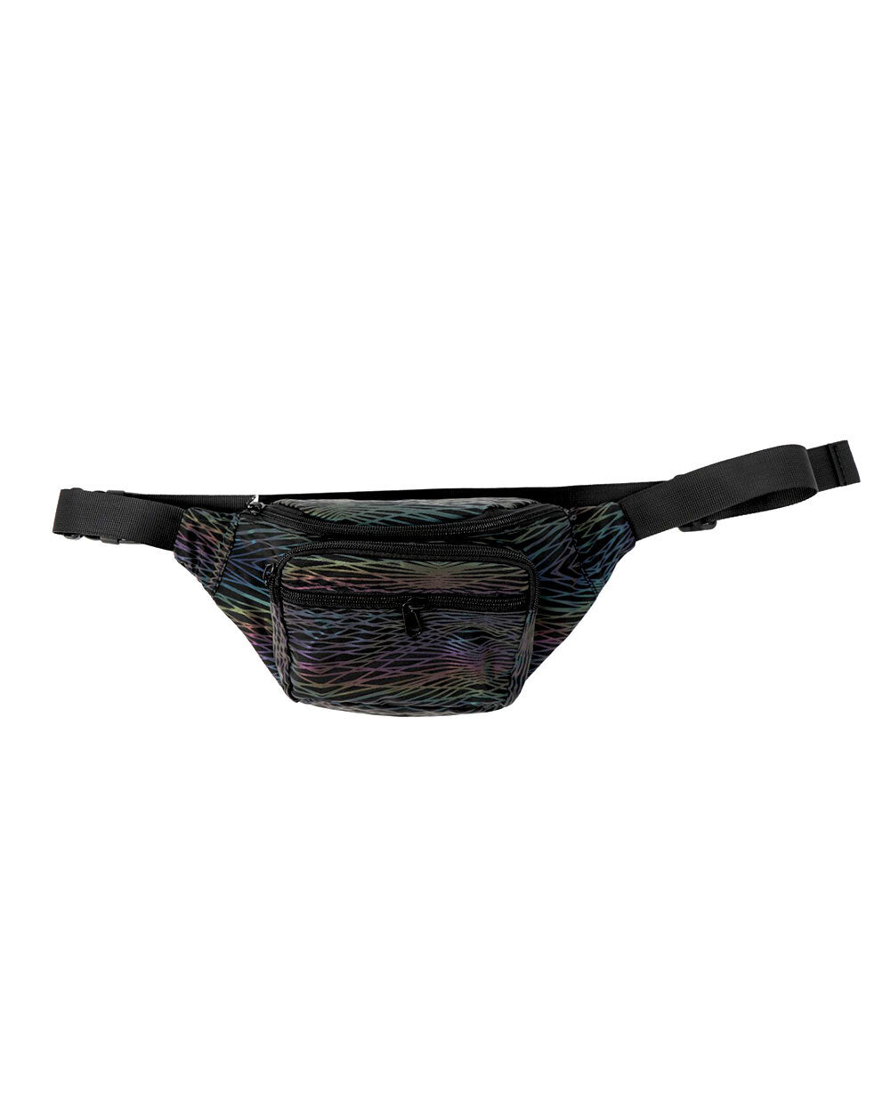 Trippy Lines Rainbow Reflective Fanny Pack-Black/Rainbow-Regular-Front--Model---S