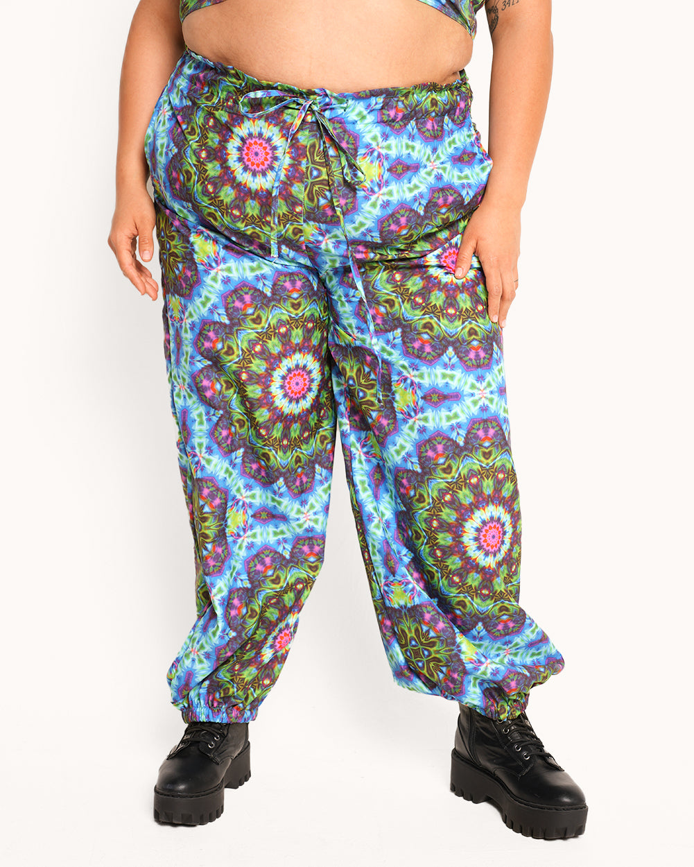 Twilight Trance Harem Pants-Blue/Green/Pink-Curve1-Front--Daniella---1X