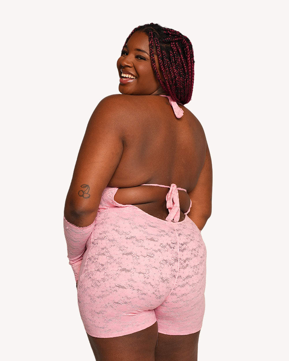 VIP Behavior Lace Romper with Sleeves - Pink - Image 34634079436983