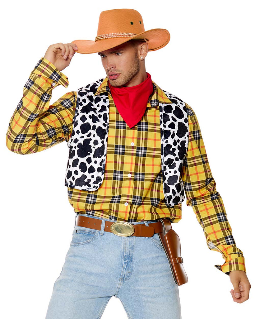 Wild West Sheriff Cowboy Costume Set-Black/White/Yellow-Front--Model---S-M