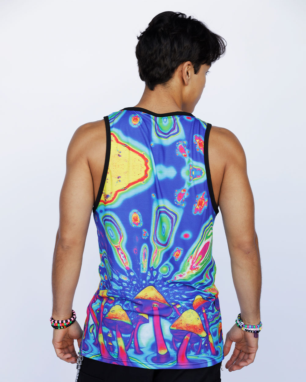 Waking Dream Mushroom Men's Tank-Neon Blue/Neon Pink/Yellow-Back--Milo---L