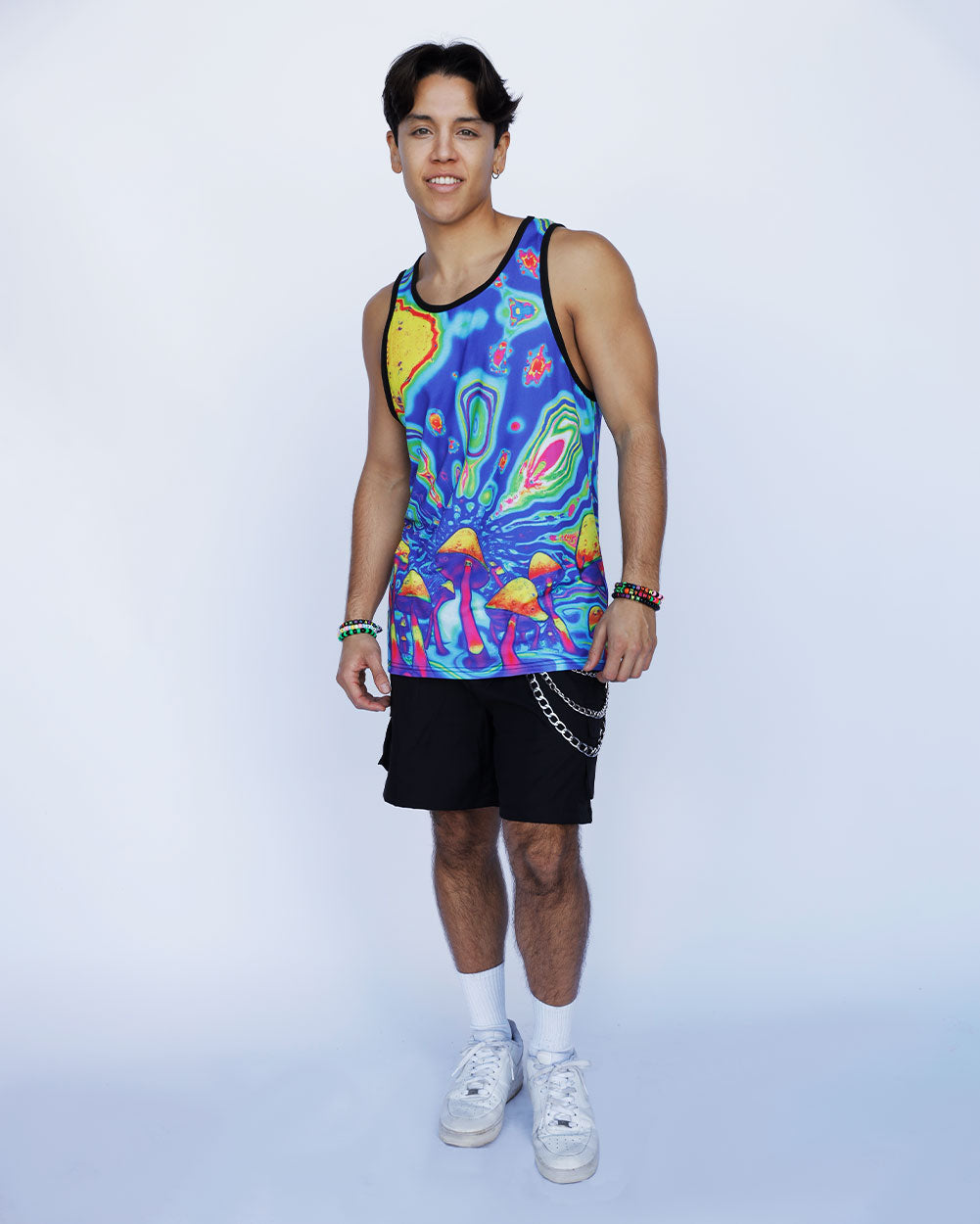 Waking Dream Mushroom Men's Tank-Neon Blue/Neon Pink/Yellow-Full--Milo---L