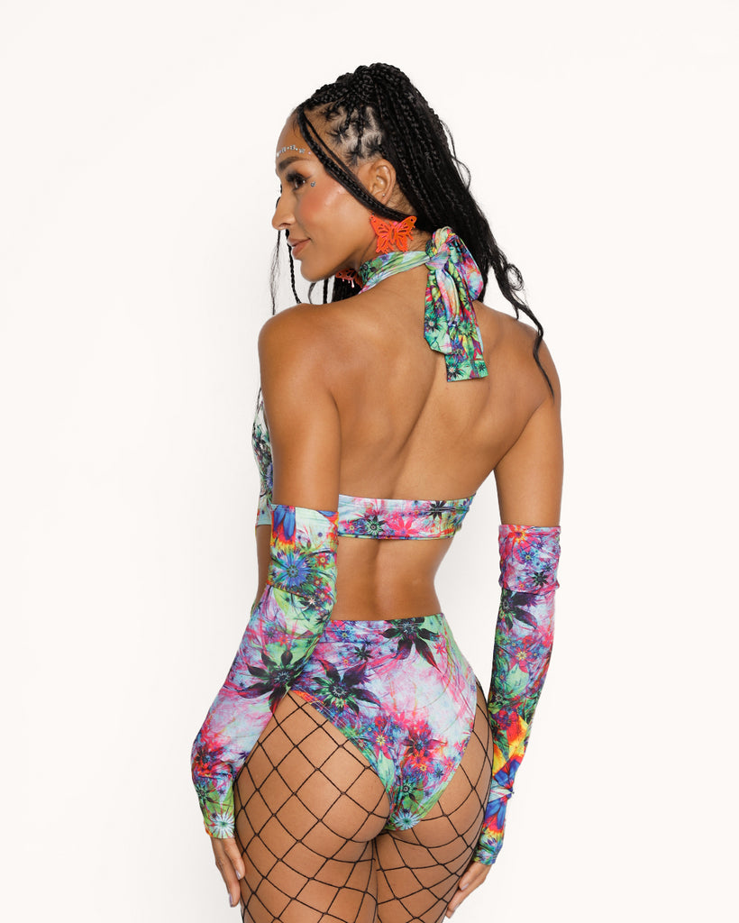 Wanderlust Halter Cutout Bodysuit with Gloves-Rainbow-Regular-Back--Courtney---S