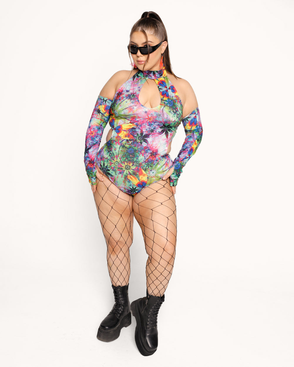 Wanderlust Halter Cutout Bodysuit with Gloves-Rainbow-Curve1-Full--Milani---1X