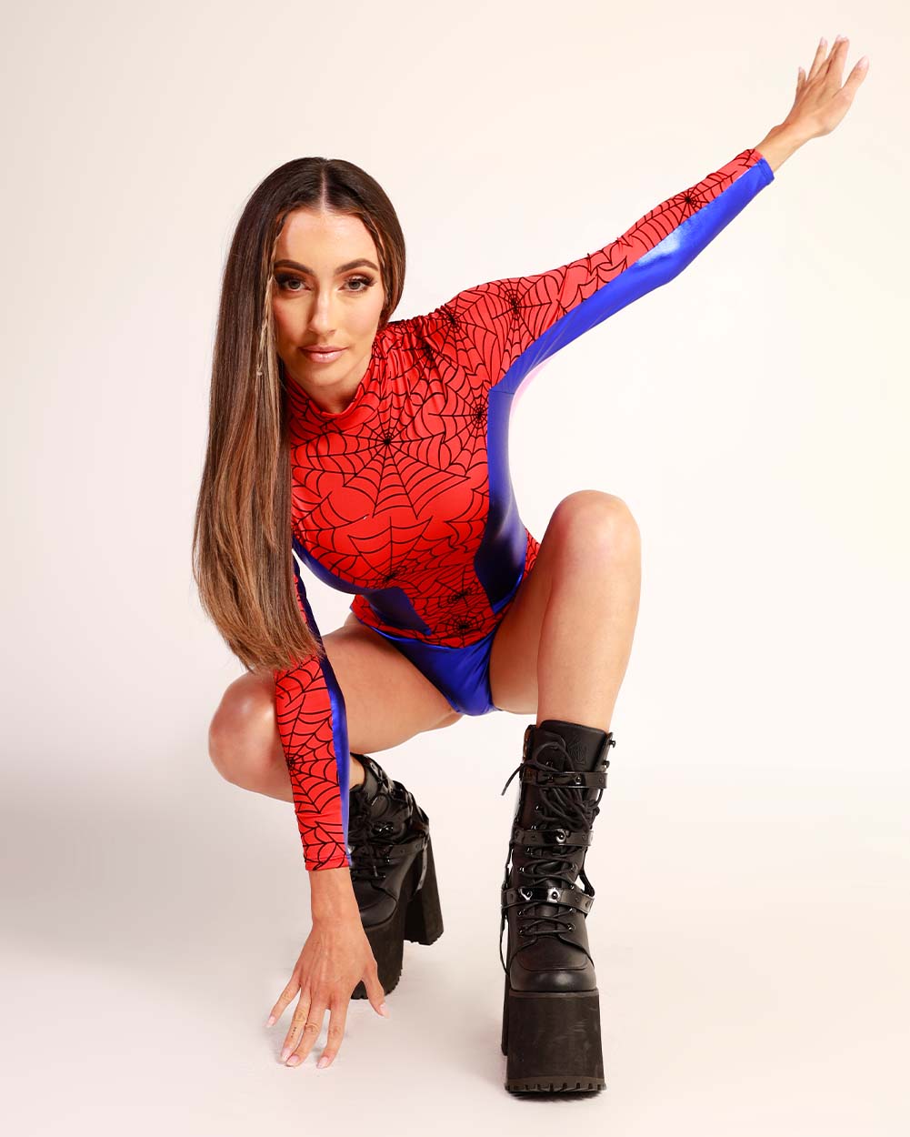 Web Slinger Spider Bodysuit Costume-Blue/Red-Lifestyle--Hannah---S-M