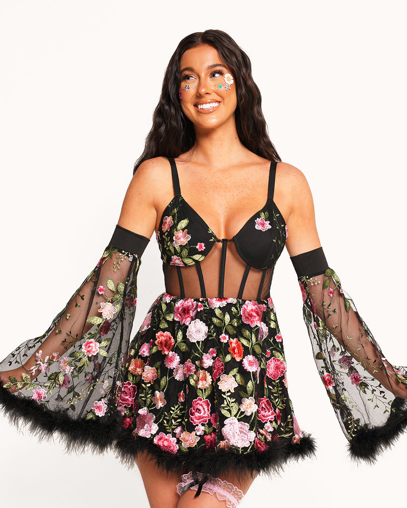 Whimsical Woodland Floral Dress Set-Black-Regular-Front--Sarah2---S
