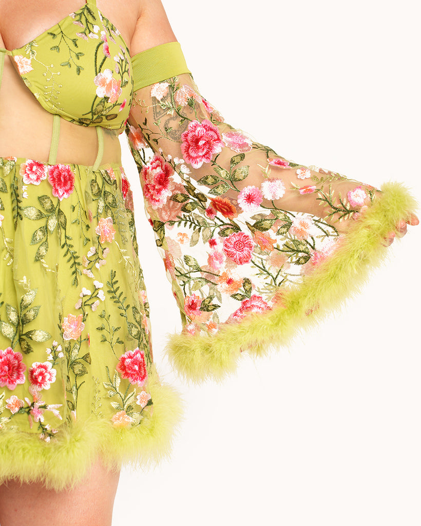 Whimsical Woodland Floral Dress Set-Green/Pink-Curve1-Detail--Daniella---1X