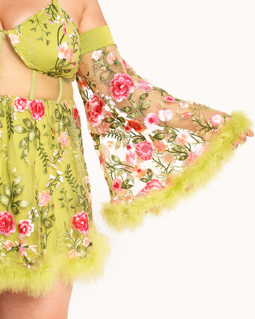 Whimsical Woodland Floral Dress Set-Green/Pink-Curve1-Detail--Daniella---1X