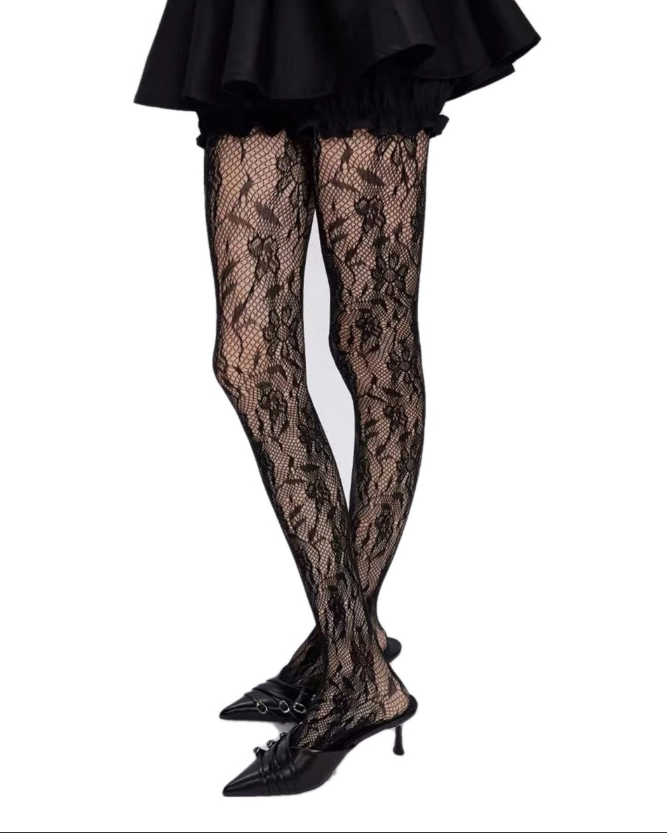 Wild Bloom Lace Tights - Black