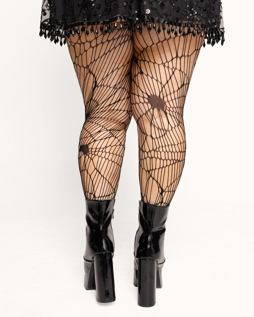 Wicked Web Pattern Tights-Black-Back