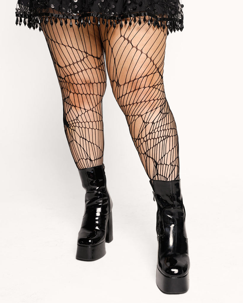 Wicked Web Pattern Tights-Black-Front